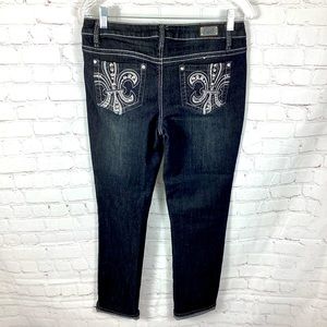 Earl Jeans Black Studded Rhinestones Bling Women’s Size 6P Fleur Di Lis Pockets